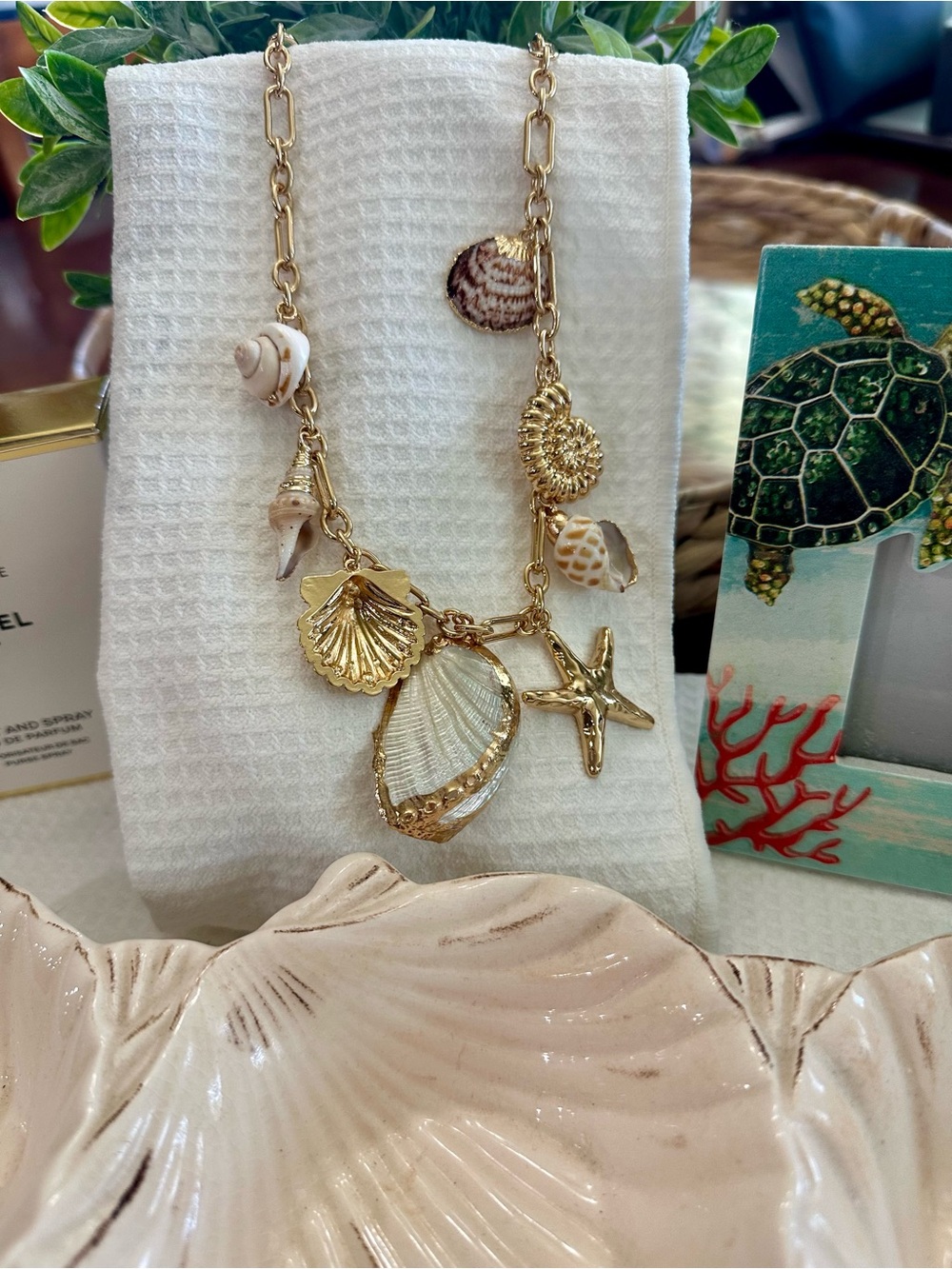 Gold Coastal Seashell & Starfish Charm Necklace